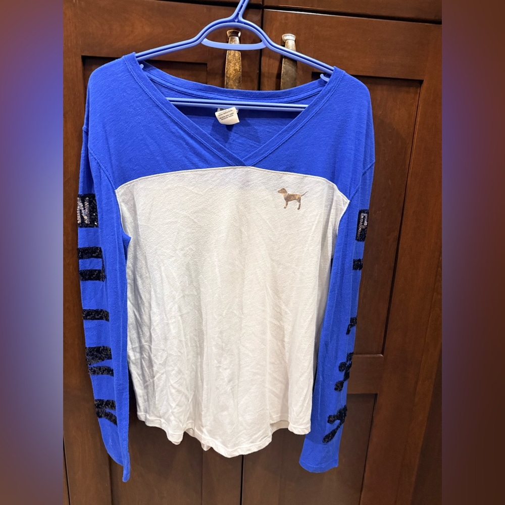 Victoria's Secret Blue and White Long Sleeve Tee